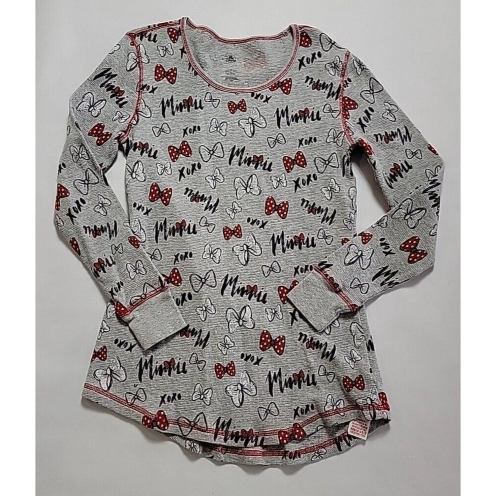 Gray Long-Sleeve Scoop Neck Top with Red Bow Print